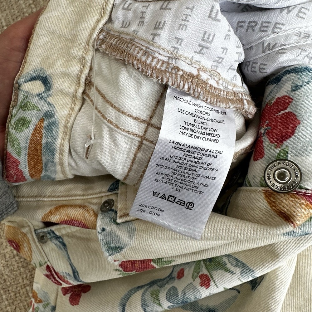 Free People Eden Brunch Jeans Size 26 Printed Barrel Teapot Croissant Sold Out - Picture 15 of 15
